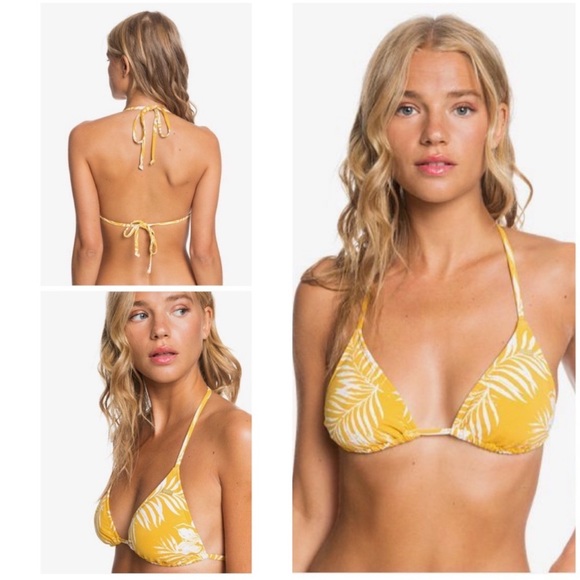 🔥 ROXY Womens Printed Beach Classics Tiki Triangle Bikini Top MINERAL YELLOW - Picture 7 of 8